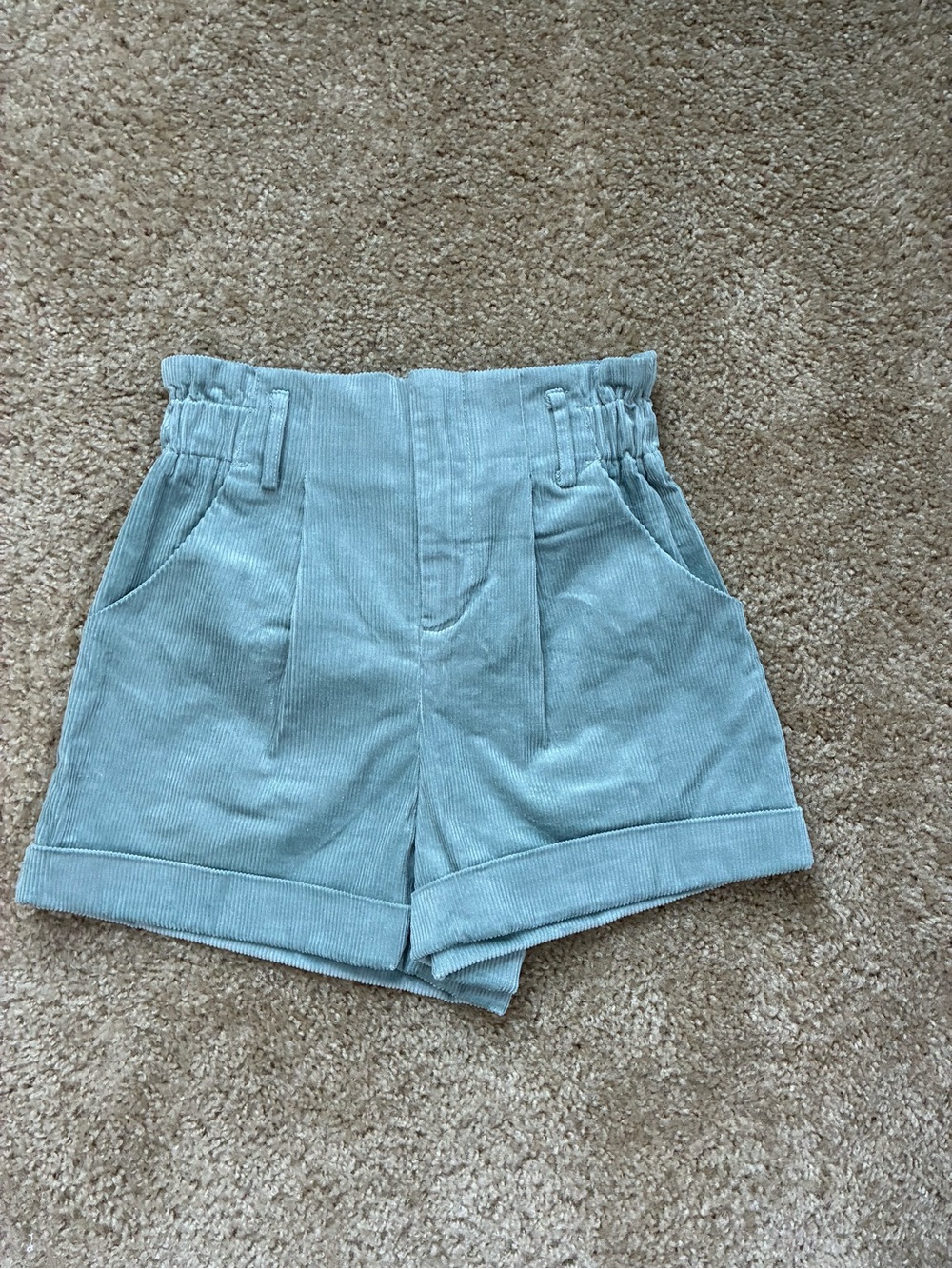 CIDER Mint Green Corduroy Paperbag Shorts – XXS